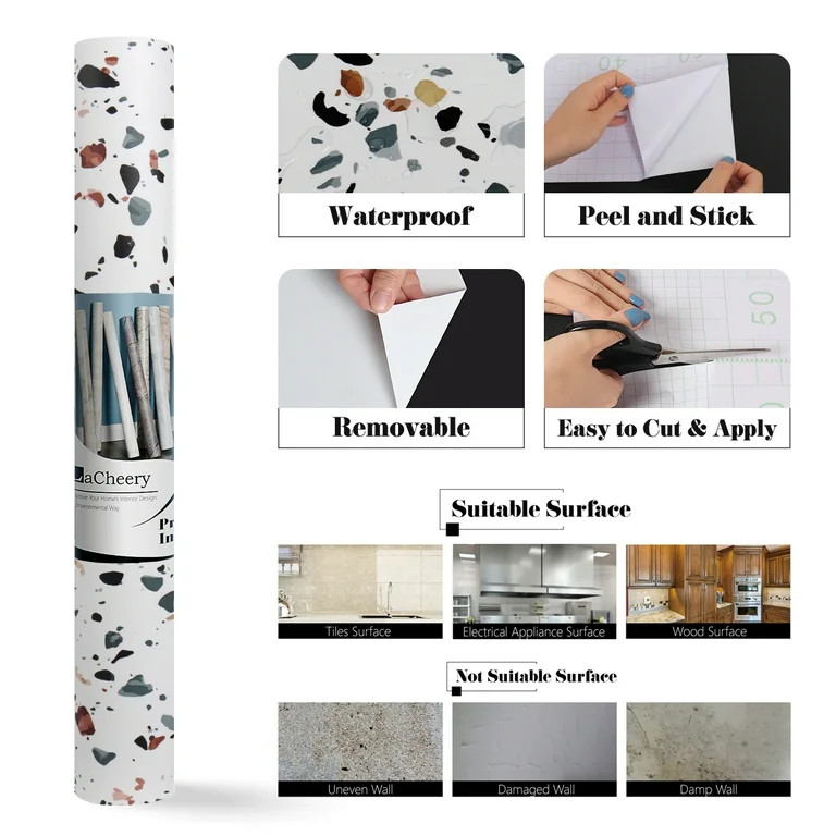 LaCheery Terrazzo Contact Paper for Countertops Waterproof 16"x80" Granite Contact Paper Peel and... | Walmart (US)