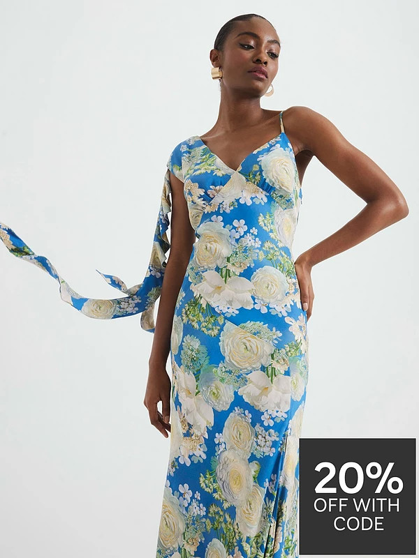 River Island Ruffle Bias Slip Dress - Blue | Very (UK)