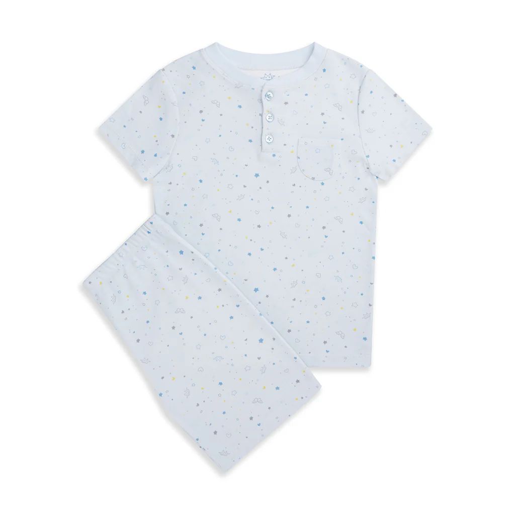 Star & Crown Children's Organic Cotton Short Pajama In Blue | Over The Moon