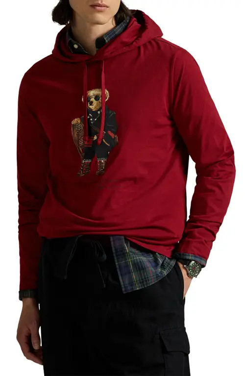 Polo Ralph Lauren Polo Bear Jersey Graphic Hoodie in Fa25 Holiday Red Holiday Bear at Nordstrom, ... | Nordstrom