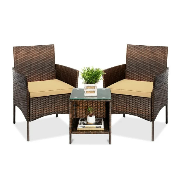 Best Choice Products 3-Piece Outdoor Wicker Conversation Bistro Set, Patio Chat Furniture w/ 2 Ch... | Walmart (US)