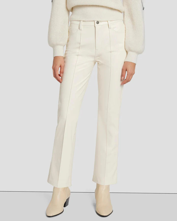 Faux Leather High Waist Slim Kick in Cream | 7 For All Mankind