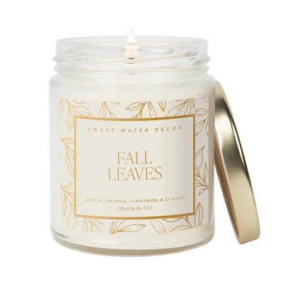 Sweet Water Decor Patterned Fall Leaves 9oz Clear Jar Candle with Gold Lid | Target