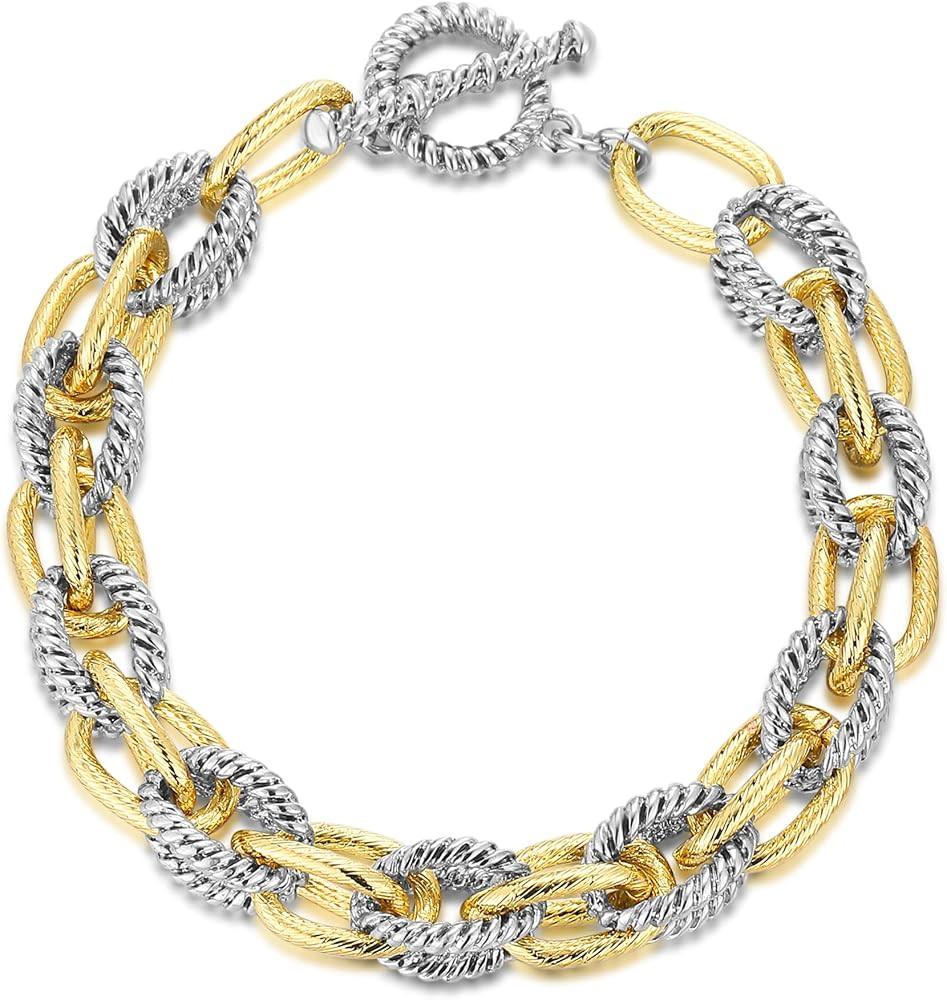 Mytys Chunky Chain Link Bracelet Two-Tone Mixed Metal Textured Toggle Clasp Statement Bangle Brac... | Amazon (US)