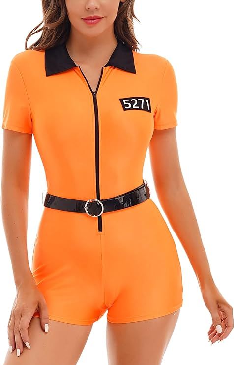 Jugaoge Women Sexy Prisoner Role Play Game Uniform Outfits Adult Jail Cosplay Halloween Costumes ... | Amazon (US)