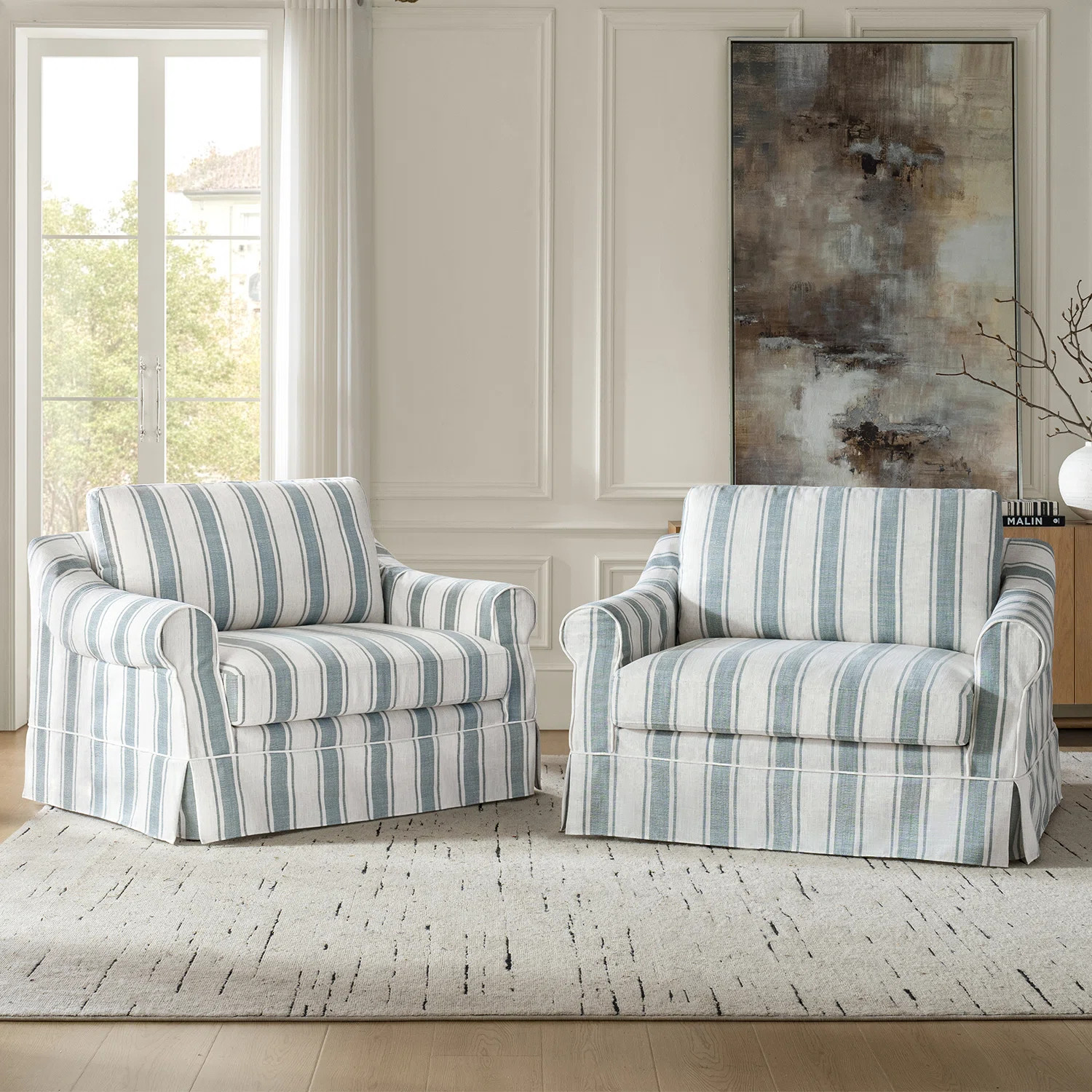 Estevan 37"W Farmhouse Slipcovered Oversized Armchair with Feather Blended Cushion | Wayfair North America