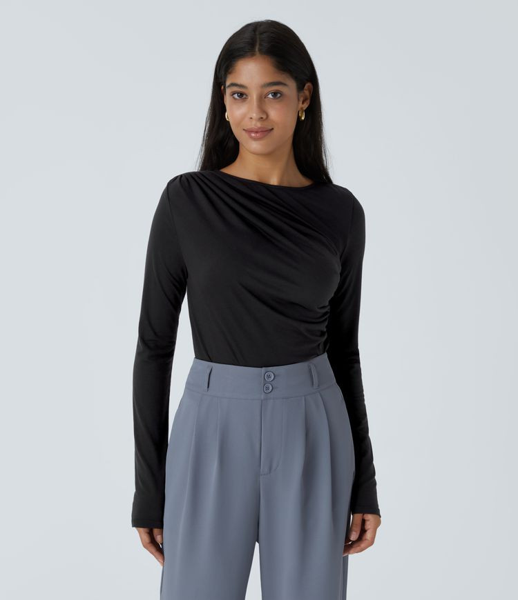Women’s Long Sleeve Asymmetric Ruched Work Top - Halara | HALARA