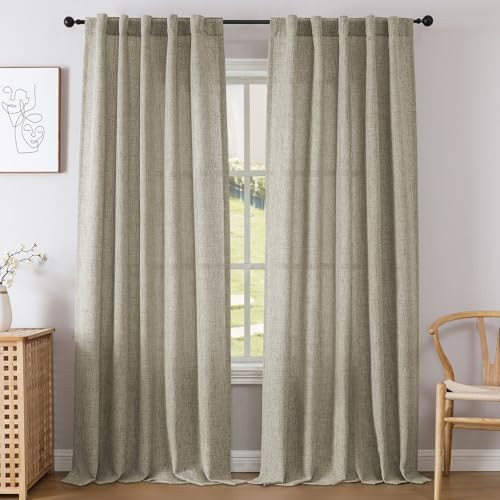 Joydeco Linen Curtains 84 Inch Length,Light Filtering Privacy Sheer Curtains for Living Room and Bedroom,Modern & Farmhouse Style,Back Tab and Rod Pocket,52 x 84 Inches,2 Panels | Amazon (US)