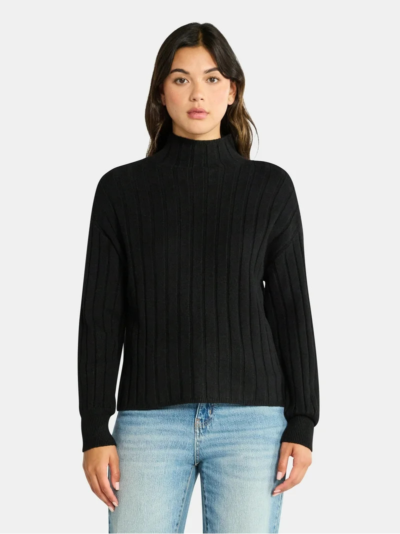 Time and Tru Women's Ribbed Mock Neck Sweater, Lightweight, Sizes XS-XXXL | Walmart (US)