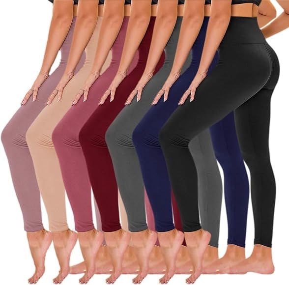 TNNZEET 7 Pack Leggings for Women, Black High Waisted Plus Size Yoga Pants for Workout Maternity | Amazon (US)