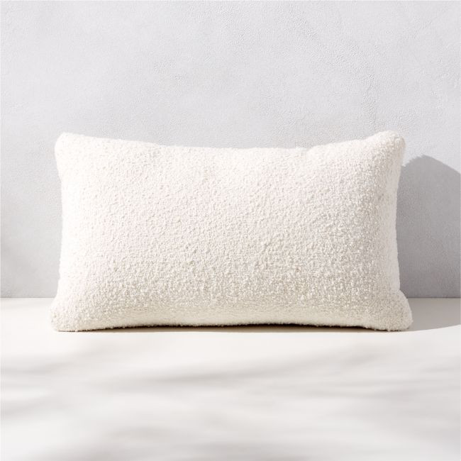 Silves White Boucle Outdoor Lumbar Pillow 20''x12'' | CB2