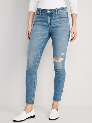 Mid-Rise Rockstar Super-Skinny Ripped Cut-Off Ankle Jeans for Women | Old Navy (US)