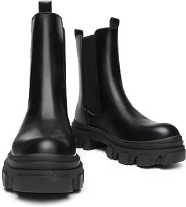 DREAM PAIRS Women's Platform Chelsea Boots Lug Sole Combat Mid Calf Slip On Chunky Ankle Booties | Amazon (US)