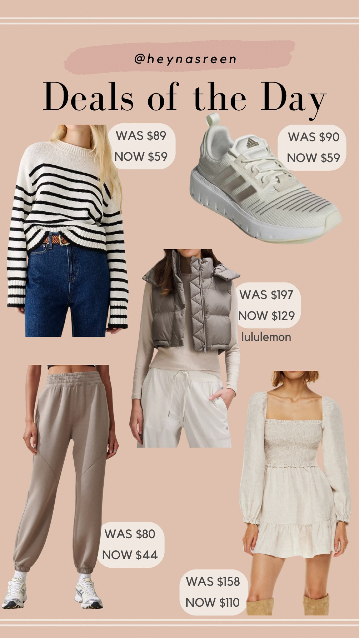 Daily deals on J.Crew sweater, Adidas sneakers, lululemon vest, Aritzia dress, Abercrombie joggers 

#LTKsalealert