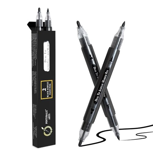 Pinturale Arts Black Acrylic Paint Pen | Set 2 Black Acrylic Paint Marker Dual Tip (Fine 0,7mm and Medium 3mm) | For Ceramics, Rock Painting, Glass, Wood, Canvas, Metal | Amazon (US)