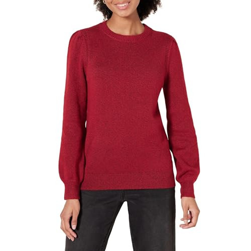 Amazon Essentials Women's Soft Touch Pleated Shoulder Crewneck Sweater, Dark Red, XX-Large | Amazon (US)