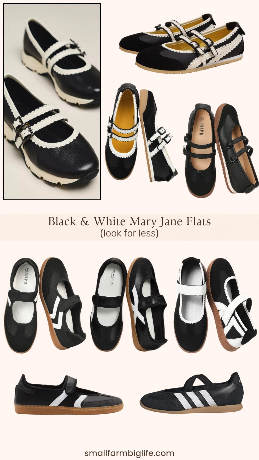 Mary Jane flats are trending everywhere and I found so many affordable look for less options to pair with the designer version.

The black and cream Anthropologie Double Scalloped Mary Jane Flats have such a classic, elevated look at $195, but you can get a similar black and cream Mary Jane style from Amazon for just $50 with a memory foam insole and elastic straps for all day comfort.

If you want a sneaker hybrid, the black IDIFU Mary Jane Ballet Sneakers are lightweight and non slip for just $48, perfect for work or daily walking. The black and white Mary Jane Sneakerina Ballet Sneakers and the black and white IDIFU Retro Sneakers are both around $40 and have that same two strap, round toe look with a comfortable memory foam insole.

For something a little more polished, the black and white adidas Barreda Mary Jane Sneakers have a leather upper and rubber outsole for $70, giving them a slightly more elevated feel. The black and white Project Cloud Mary Jane Sneakers are another comfortable, cushioned option at $40, and the black and white suede Mary Jane Sneakers round things out at just $30 with a non slip sole for shopping, travel, or the office.

So many great options to get the Mary Jane look without the $195 price tag, all linked for you.

#lookforless #maryjaneflats #fallfashion #falloutfits #amazonfashion 

 #LTKootd #LTKActive #LTKOver40
