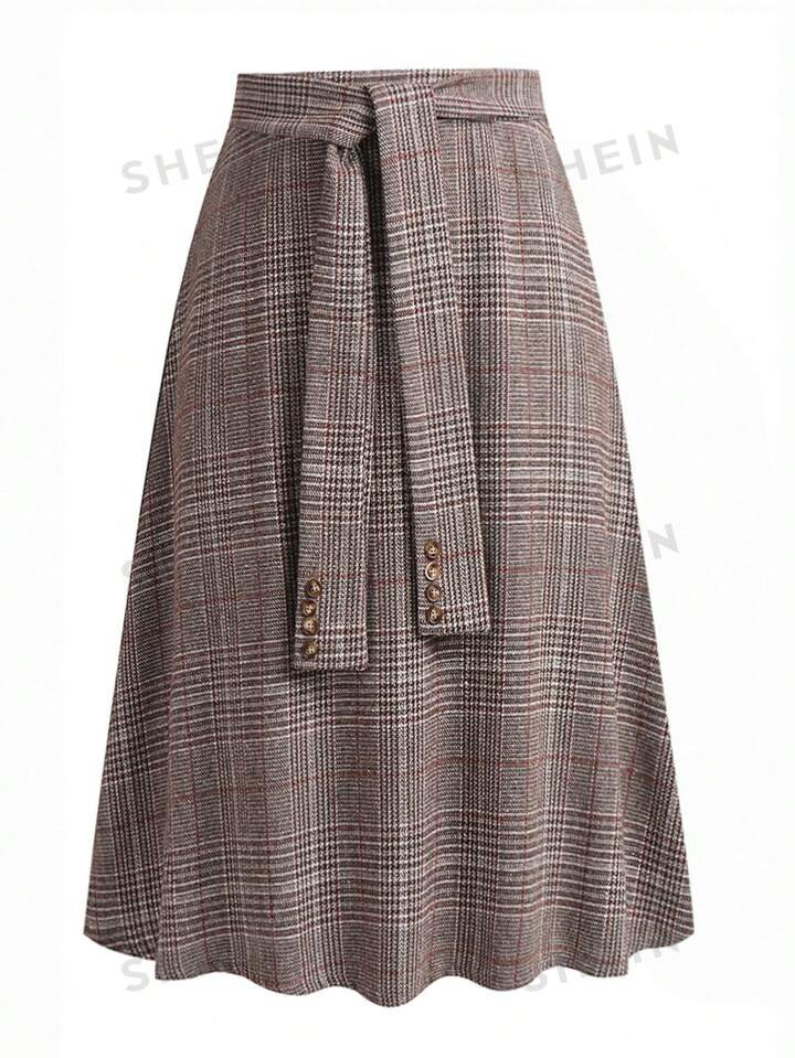 Plus Size Women's Plaid Waist Tie Skirt | SHEIN