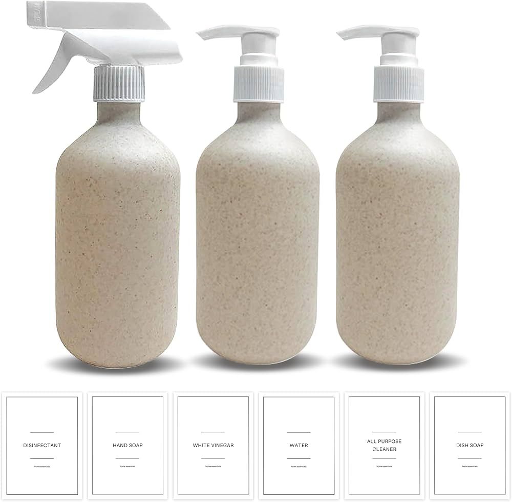 Quintessential Pack of 3 Dispensers, Wheat Straw 500 ml Soap & Spray Bottles | Refillable Liquid ... | Amazon (US)