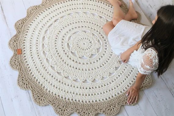 SALE % READY for SHIPPING Doily Mandala rug, Tapis Bohemian Hippie Shabby Chic, Country Bedroom R... | Etsy (US)