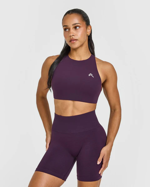 EasyLift™ High Neck Sports Bra with White Logo 
 Blackberry Purple | Oner Active (UK / US)