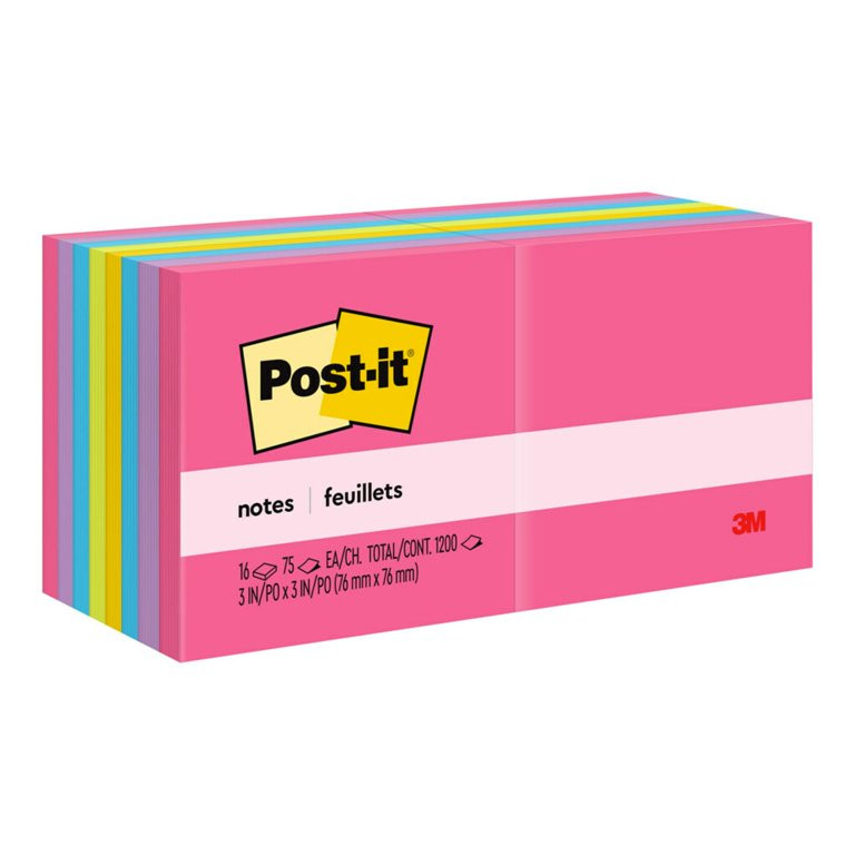 Post-it Notes, 3" x 3", Assorted Bright Colors, 16 Pads | Walmart (US)