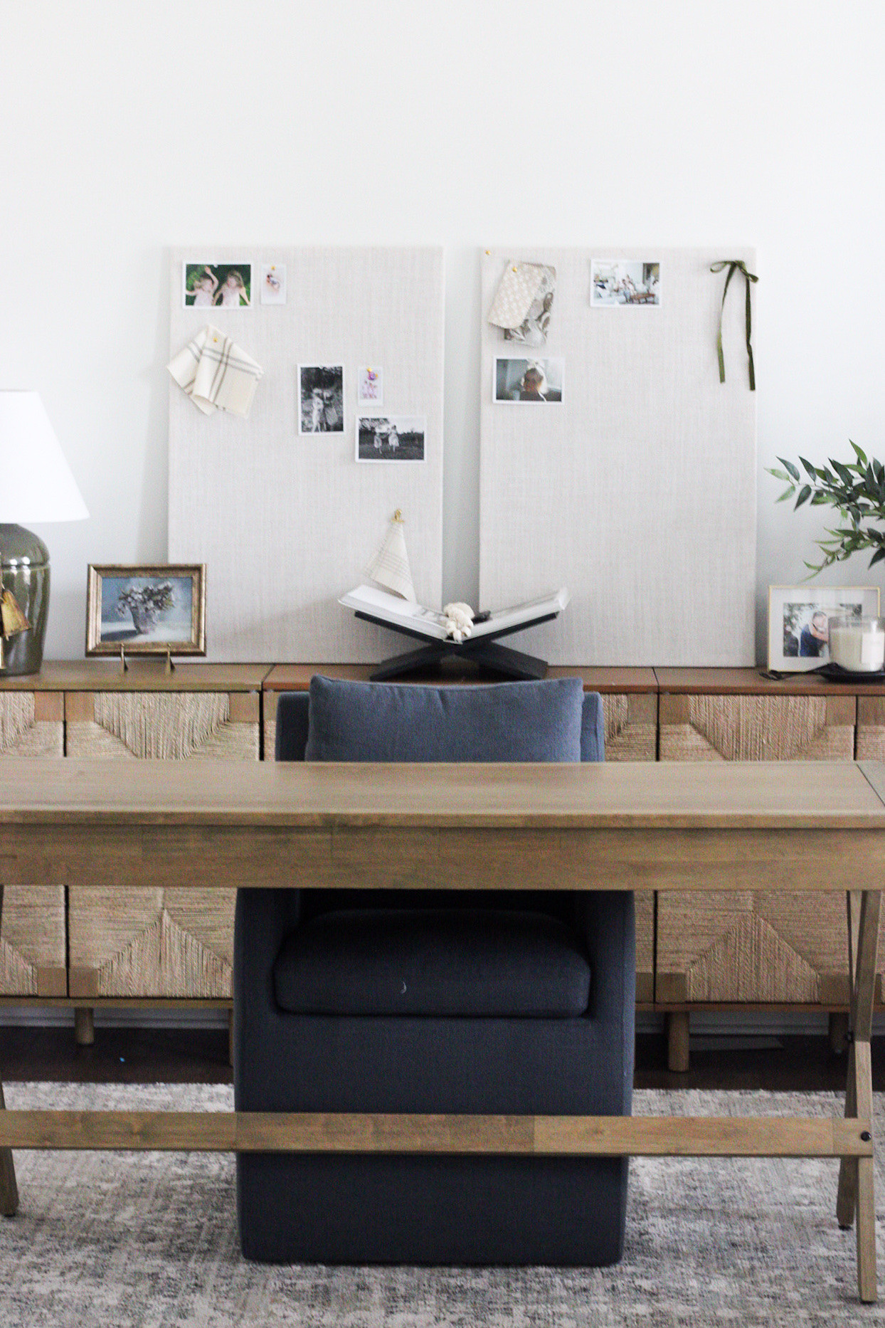 Home office decor, blue chair, pin boards 

#LTKHome