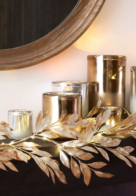 Festive fall gold leaf garland for your dining table. ✨🍂 It’s a look you can use for both fall and winter tablescapes. Mercury candle holders create such a warm ambiance. 

Fall dining room. Pottery Barn. Fall wedding. fall decor. flatware. dining table. pumpkin. home decor. home. fall. dinnerware. candle holder. fall table. fall tablescape. tablescape. fall centerpiece. holiday party. thanksgiving table. thanksgiving  #thanksgiving #thanksgivingdecor #thanksgivinghostess

#garland #garlands #christmasgarland #holidaygarland #fallmantle #holidaymantle #falldecor 

#LTKhome #LTKparties #LTKHoliday