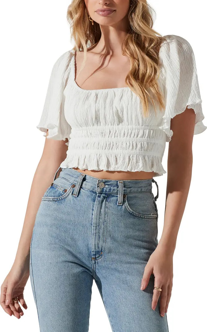 Smocked Lace Back Flutter Sleeve Crop Top | Nordstrom