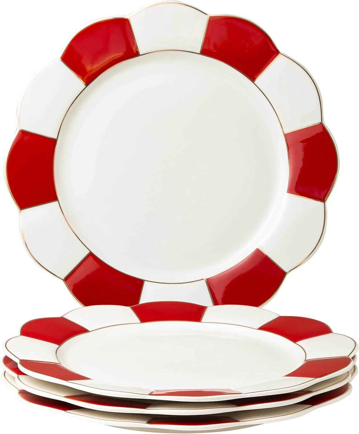 Gracie China Porcelain Red Gold Scallop Dinner Plates, Set of 4 (11-Inch) | Amazon (US)
