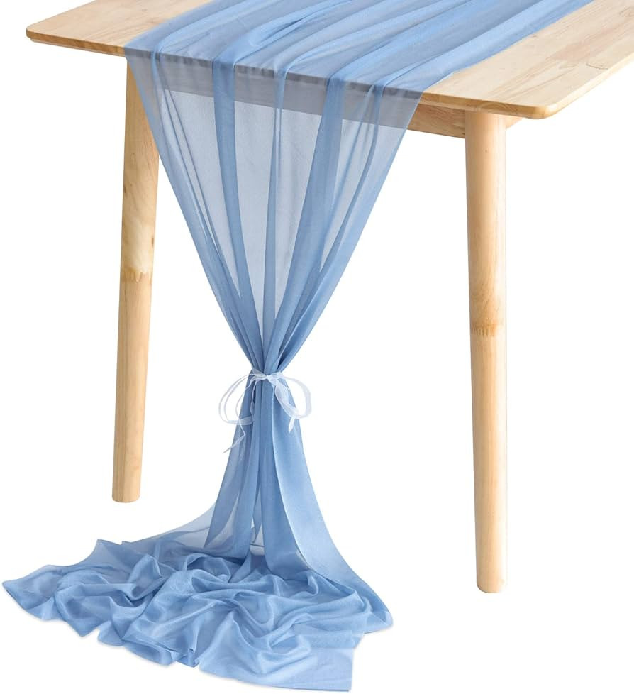 Fixwal Blue Chiffon Table Runner, 120 Inches Dusty Blue Elegant Sheer Wedding Table Runner, Roman... | Amazon (US)