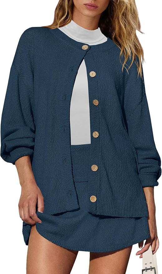 Panadila Womens Sweater Skort Set 2 Piece Lounge Set Oversized Cardigan Sweater Skirt Set Matchin... | Amazon (US)