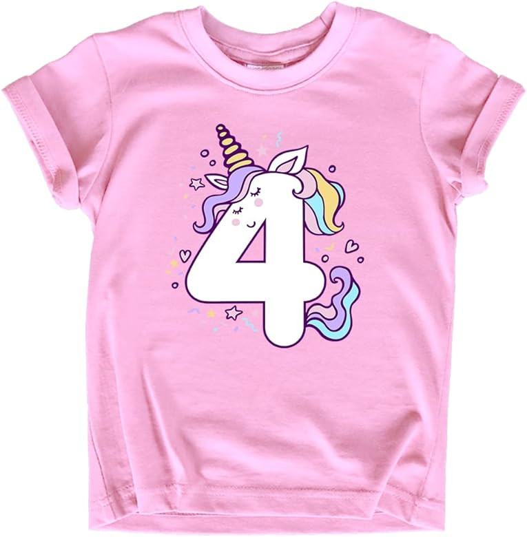 Unicorn 4th Birthday Shirts for Toddler Girls Outfit 4 Year Old Fourth Four Shirt | Amazon (US)