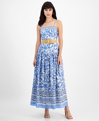 Women's Printed Belted Maxi Dress | Macy's