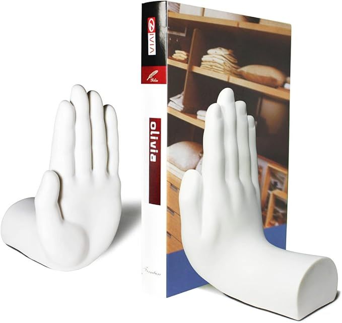 LilGift Stop Hands Bookend Pair (White) | Amazon (US)