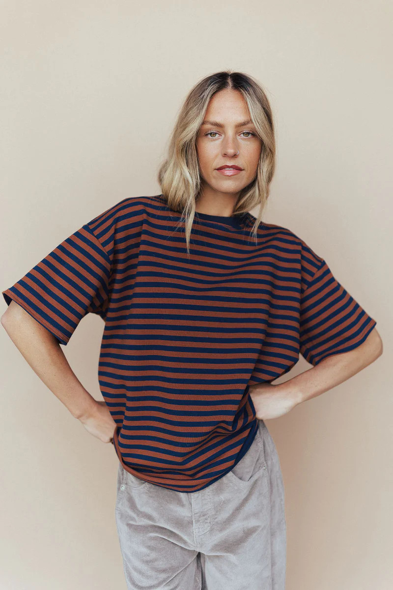 Easy Does It Stripe Tee Brown/Navy | Henly