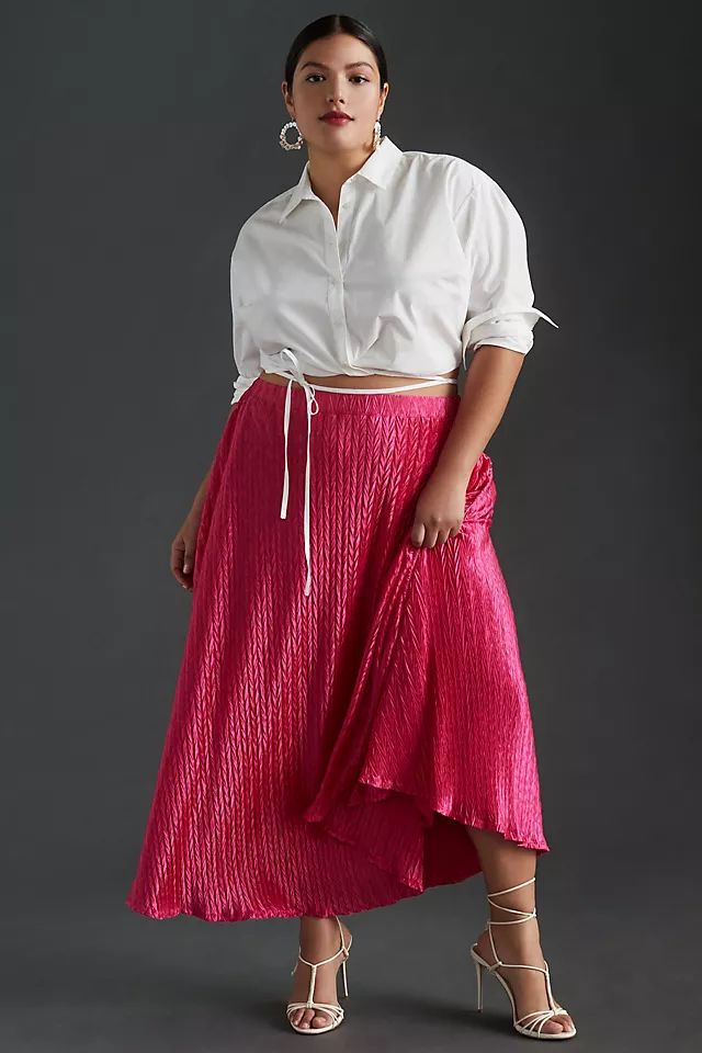 Maeve Pleated Shine Midi Skirt | Anthropologie (US)