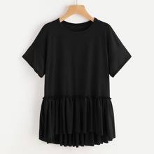 Drop Shoulder Frill Detail Dip Hem Tee | ROMWE