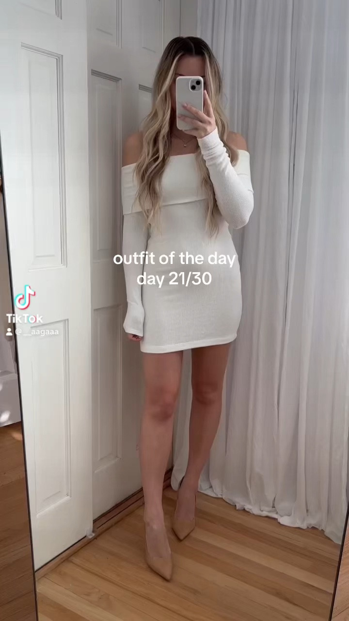 outfit of the day 21/30 🤍🦢
#ootd #whitedress #sweaterdress #revolveme #trendy #trending 

#LTKfindsunder100 #LTKsalealert #LTKSpringSale