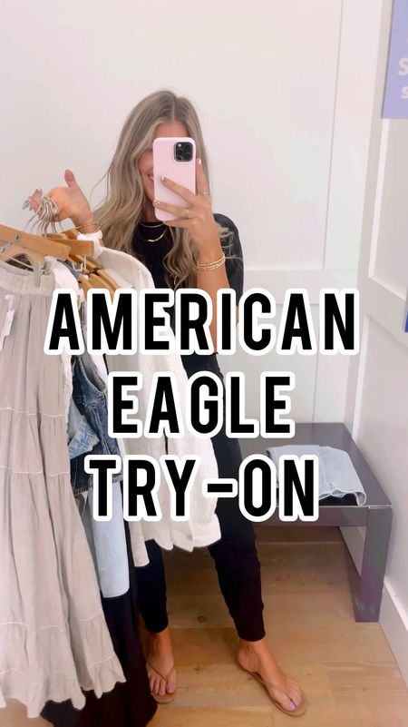 New at American Eagle!!! I’m obsessed!!! I’m in a 2 SHORT in jeans // size M romper (my store was out of smalls which I’m bummed about because it’s a little big to be honest.. but it def runs on the short side so I’m worried the small may be too short anyways?? I may wear it to our concert Saturday and just make it work a little roomy! It came home with me!) // size S black maxi // size XS maxi skirt // size M denim top - this has a smocked back and adjustable halter // size S white button up - runs really oversized //

Concert outfit
Country concert
Spring outfit
Spring transition
Summer outfit
Vacation
Travel 
Event 
Mom jeans
American Eagle 

