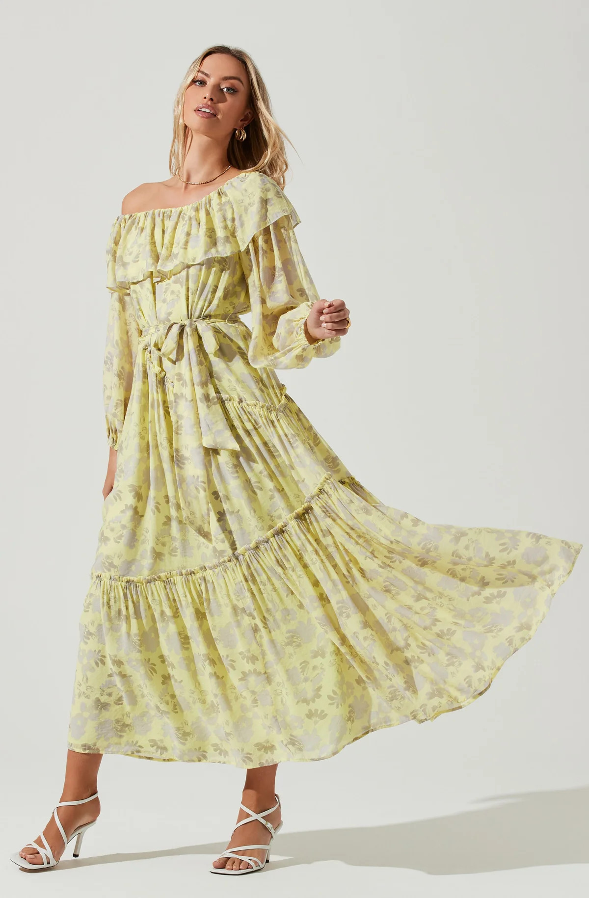 Kaylani Floral Off Shoulder Long Sleeve Midi Dress | ASTR The Label (US)