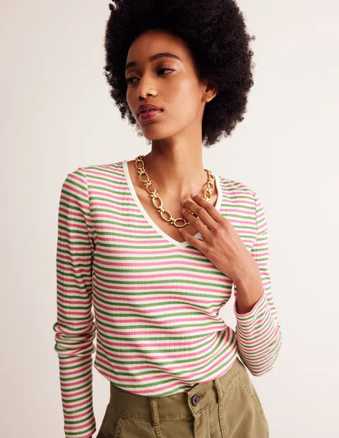 Anna Rib V-Neck T-Shirt | Boden (US)