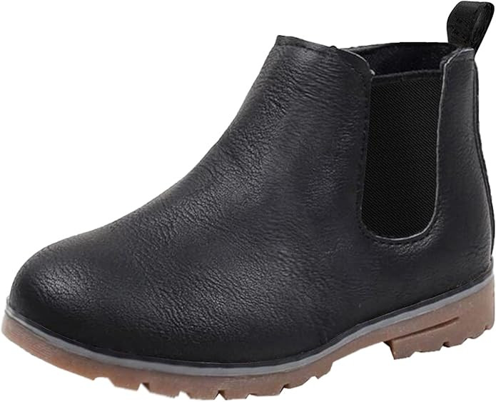 DADAWEN Boys Girls Waterproof Side Zipper Short Ankle Booties Winter Snow Boots for Kids | Amazon (US)