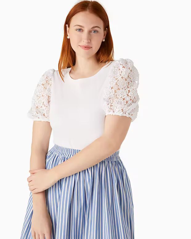 Lace Puff-sleeve Tee | Kate Spade Outlet