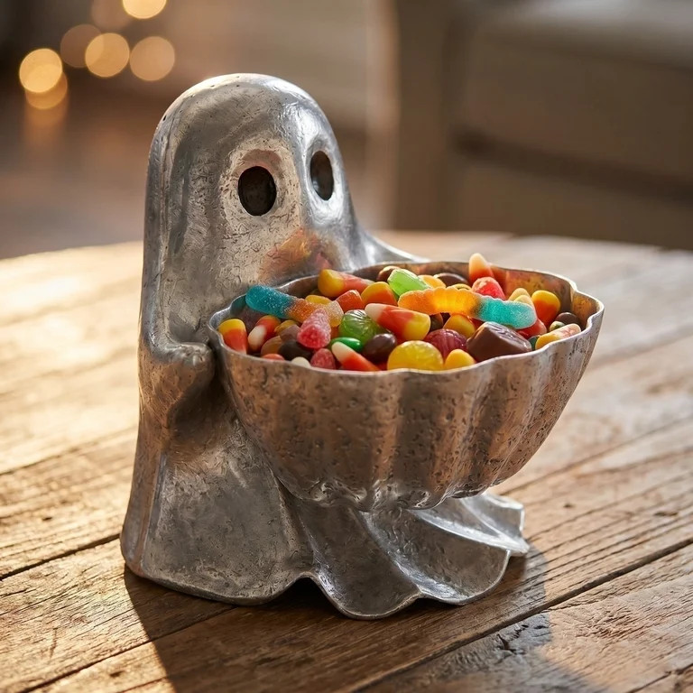 QLUEWX Halloween Resin Ghost Candy Bowl, Vintage Silver Textured Ghost Shaped Storage Dish, Table... | Walmart (US)