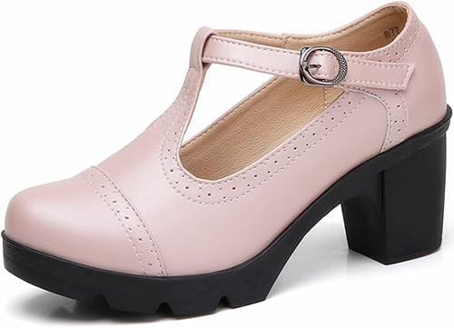 DADAWEN Women's Classic T-Strap Platform Mid-Heel Square Toe Oxfords Dress Shoes | Amazon (US)