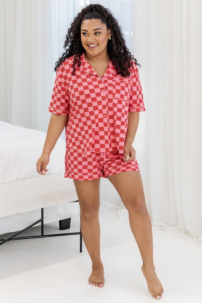 In Love With Me Pink And Red Checkered Pajama Top | Pink Lily