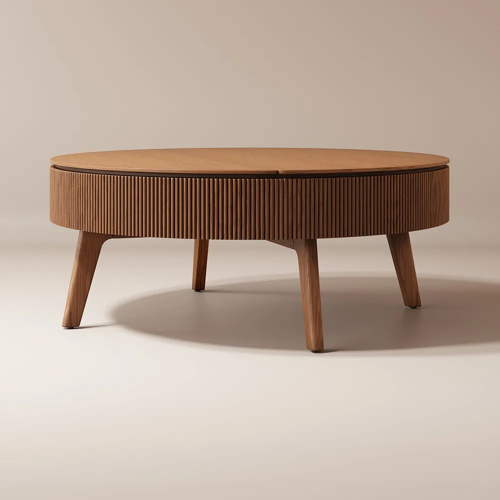 Hernest | 40 Inch Mid-Century Walnut Solid Round Lift Top Wood Coffee Table with Hidden Storage f... | Hernest