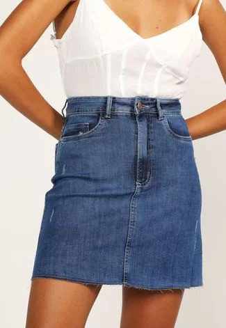 Saia Jeans Lez a Lez Curta Bolsos Azul | Dafiti (BR)