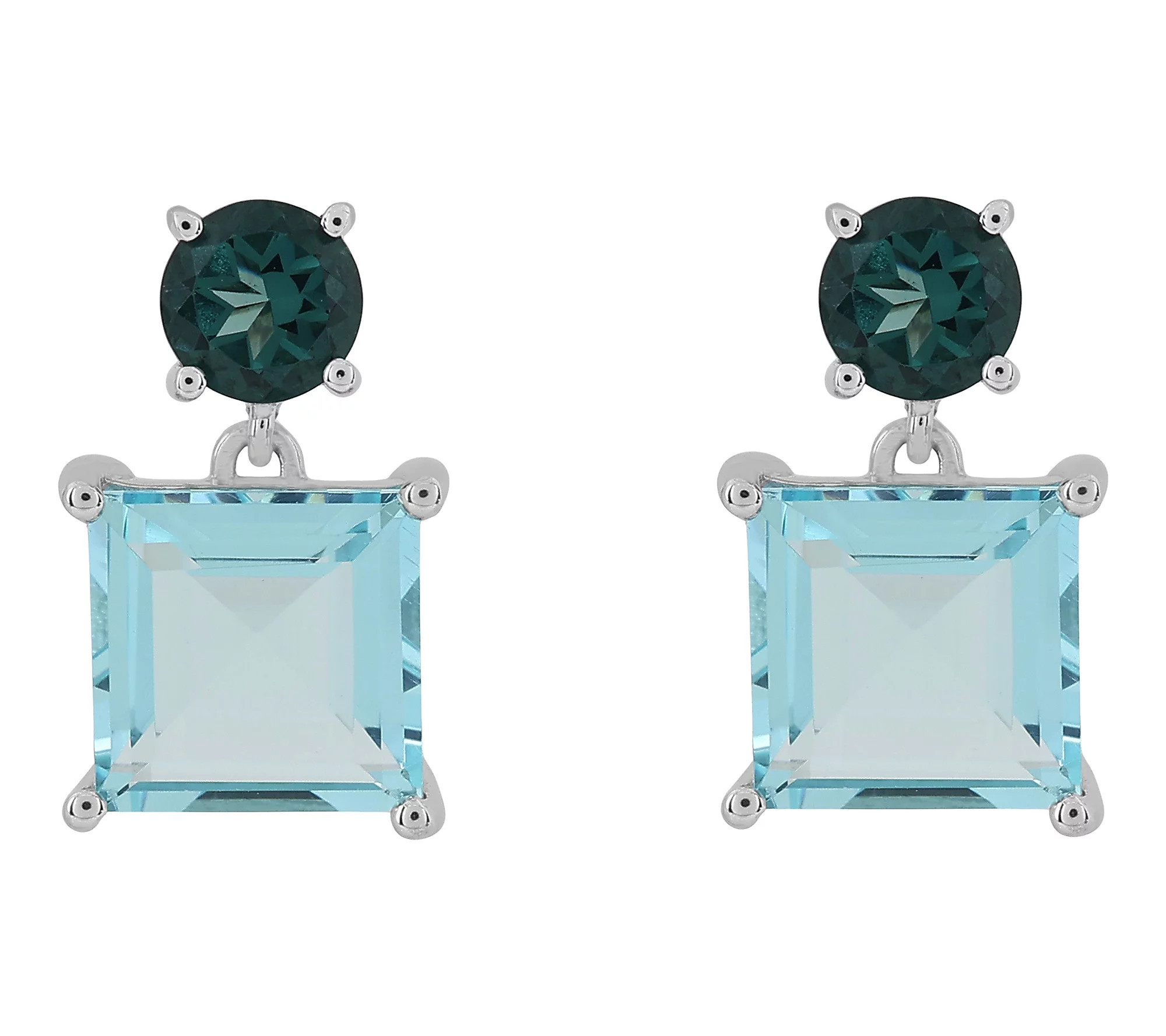 Diamonique Blue Princess Cut Drop Earrings, Ste rling Silver | QVC